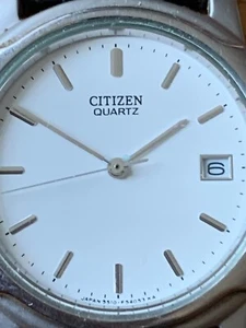 Exquisite Citizen 5510-F52029 TA Date Dial Quartz Gents Leather Watch-34mm-Works - Picture 1 of 4