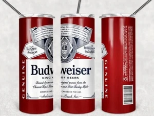 * BUDWEISER BUD RED BEER CAN DRINK 20oz STAINLESS STEEL TUMBLER CUP +LID & STRAW - Picture 1 of 7