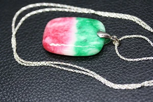Sterling Silver 1" Zoisite Italy Italian Flag Pendant Necklace 24" Popcorn Chain - Bild 1 von 12