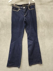 Michael Kors Jeans Women's Size 8 Skinny Flare Mid Rise Denim Gold Studded EUC - Picture 1 of 12
