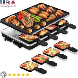 Electric Raclette Grill 8 Non Stick Pans Reversible Plate Tabletop BBQ Cooking - Picture 1 of 8