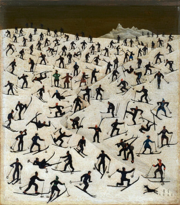 Franz Sedlacek Skiing Crowd Scene 1924 – Austrian Expressionism Winter Sports - Image 1 of 2