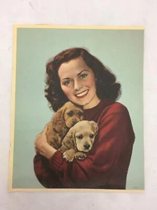 Vintage 1947 C Moss Print Pretty Girl w Two Cocker Spaniel Puppies - Picture 1 of 2