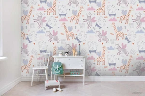 3D Cartoon Animal Zebra Giraffe Self-adhesive Removable Wallpaper Murals Wall  - Picture 1 of 3