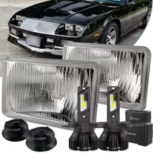 4X6 Clear Glass Lens Metal Headlight H4 LED Headlight Bulb 6000K Bright White - Foto 1 di 16