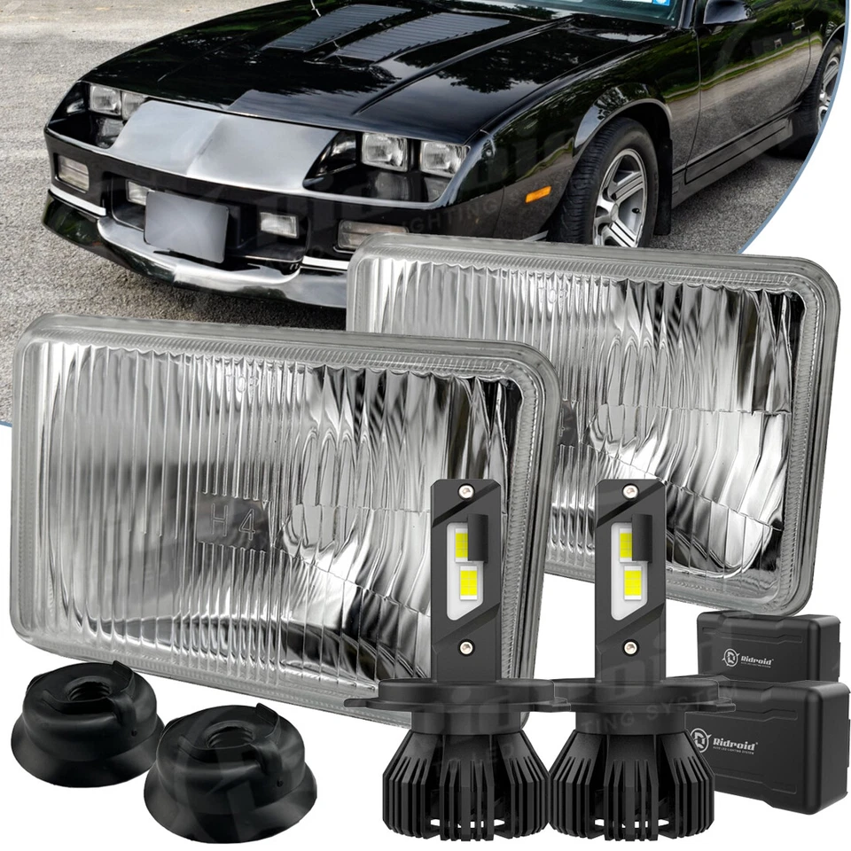 4X6 Lente de Vidrio Transparente Faro de Metal H4 Bombilla de Faro LED 6000K Blanco Brillante Foto 1 de 4