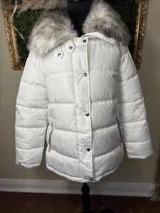 Chaqueta acolchada SAM Eldelman blanca brillante abrigo corto para mujer nieve *M - Imagen 1 de 6