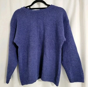 Suéter de Lana Shetlander Cuello Redondo Azul Preppy Caballo Loco *Sin Etiqueta de Talla - Imagen 1 de 8