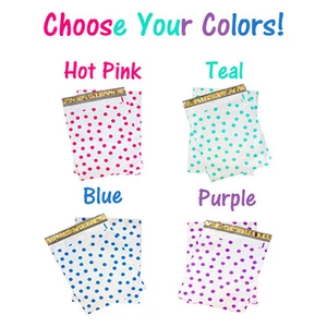 12 x 15" Pink, Teal, Purple, Blue poly shipping mailers polka dot Envelope Bags - Picture 1 of 9