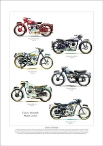 TRIUMPH MOTOR CYCLES Art Print - Thunderbird Bonneville Daytona Hurricane Tiger - Picture 1 of 1