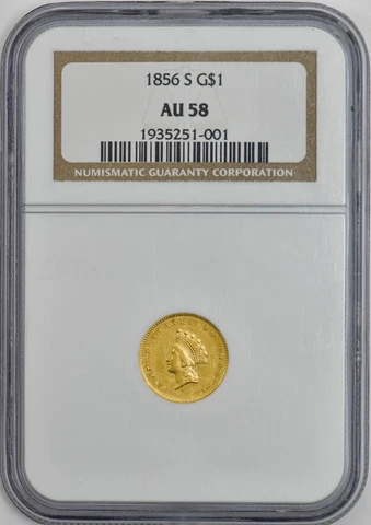1856-S $ Gold Indian Dollar AU58 NGC 946199-3 Cover