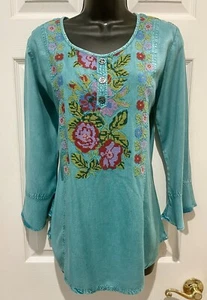 Parsley and Sage Tunic Top Knit Teal Blue /Green Embroidered Size S NEW - Picture 1 of 9