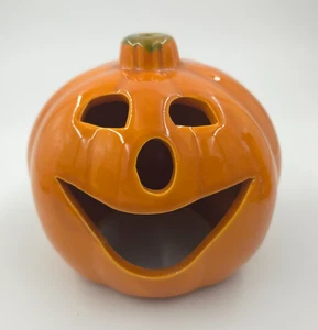 Vtg UNGEMACH Pottery Pumpkin/Jack O Lantern Halloween Candle Tea Light Deco 6" - Picture 1 of 6