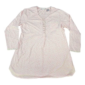 Camicia da notte Eileen West 1x rosa floreale cotone manica lunga orlo pizzo pigiama - Foto 1 di 8