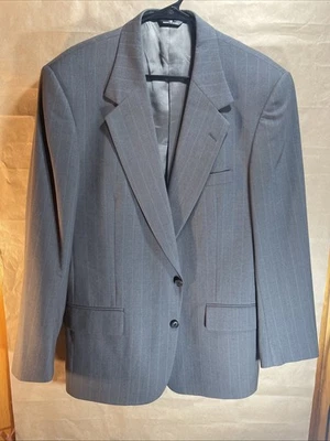 Portfolio by Perry Ellis Men's Blazer Suit Jacket 40R Gray W/blue Stripe Wool - Image 1 of 4
