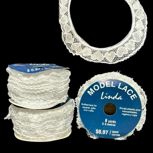 De Colección Encaje 3 Carretes Blanco 1/2" Volantes Borde Corazones 6 Yardas Cada 18 Yardas Total Nuevo de Lote Antiguo - Imagen 1 de 5
