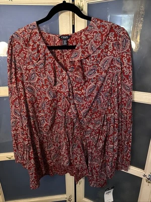 BLUSA JERSEY CHAPS NUEVA CON ETIQUETAS REG XL ROJA FLORAL MANGA LARGA ALGODÓN VISCOSA Foto 1 de 4