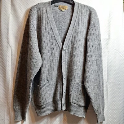 Vtg SANSABELT Designer Collection Wool Blend Cable Knit Cardigan Sz L/Tall Gray - Image 1 of 4