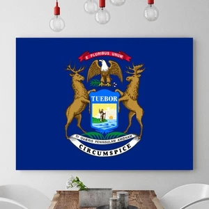 MICHIGAN State Print Flag United States Office Home Wall Decor Poster/Canvas - Picture 1 of 4
