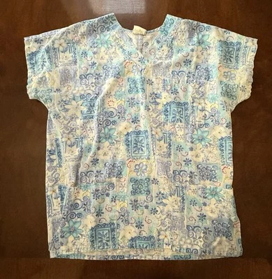 Simply Basic Women's Size Medium Scrub Top Flowers - Image 1 of 3