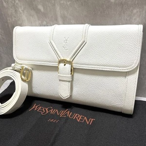 Yves Saint Laurent Schultertasche geprägtes Logo weiß Leder 6,7 x 9,8 x 1,6 Zoll - Bild 1 von 12