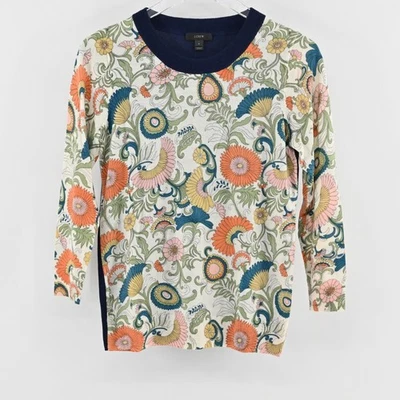 J Crew Womens Floral Merino Wool Sweater Size S Retro Twee Whimsical Romantic - Image 1 of 4