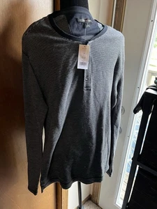 Banana Republic Shirt Mens M Gray Black Striped Waffle Feeder Long Sleeve - Picture 1 of 11