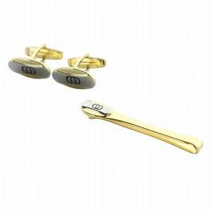 GUCCI Manschettenknöpfe und Krawattenklammer Accessoire Set Logo ineinandergreifend Gold Silber Metall - Bild 1 von 7