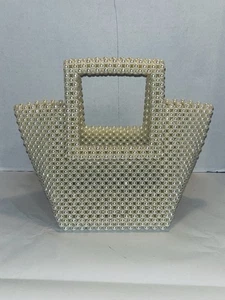 Anthropologie Faux Pearl Beaded Handbag Clutch Purse Bridal White Cream - Bild 1 von 9