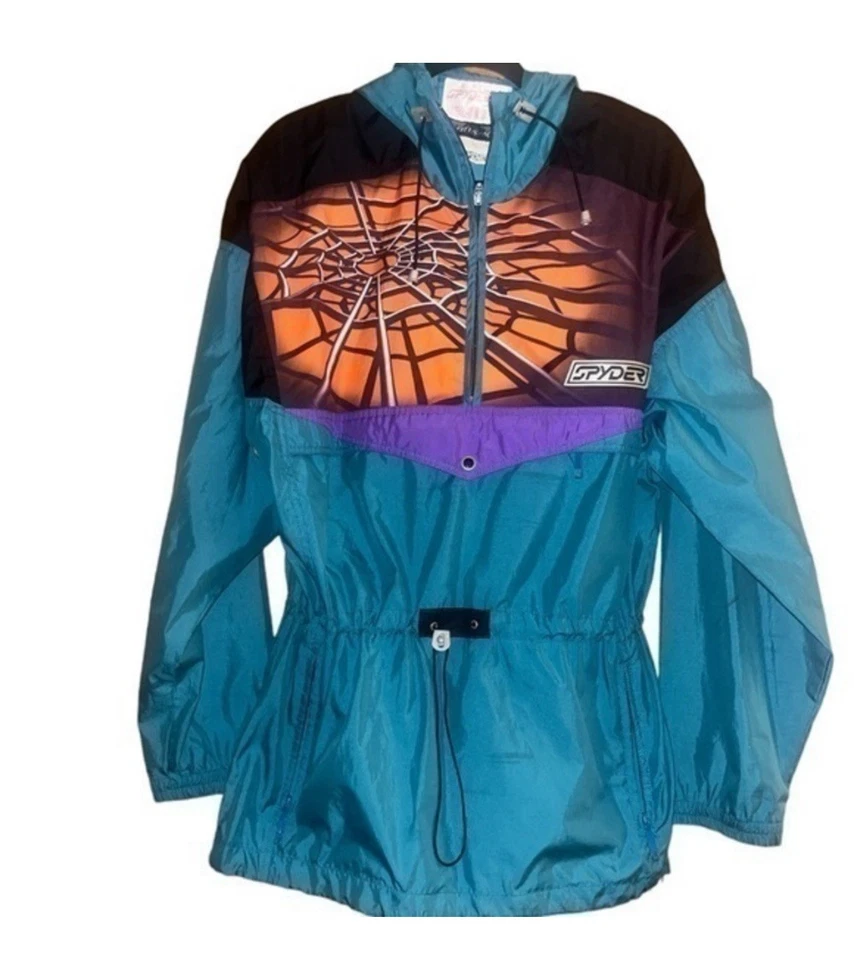 Rompevientos Anorak de Colección Años 90 Spyder 3D Web Con Capucha Cuarto Cremallera M Foto 1 de 4