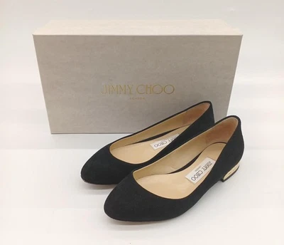 JIMMY CHOO Pisos en Negro Talla: 5.5 Gamuza Sólida [Rango B] En muy buena condición Limitada de JAPÓN Foto 1 de 4