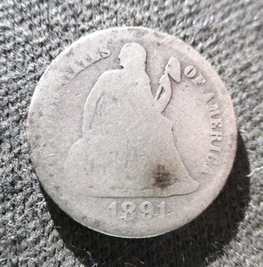 MONEDA DE PLATA ESTADOS UNIDOS DE AMÉRICA 1891 O "DIME LIBERTAD SENTADA" NUEVA ORLEANS -2 - Imagen 1 de 2