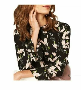BNWT Oasis Magnolia Black Pink Floral Butterfly Fluted Sleeves Blouse Top 12 £38 - Picture 1 of 11
