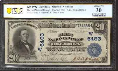 1902 $20 FIRST NATIONAL BANKNOTE CURRENCY OSCEOLA NEBRASKA PCGS 30 VF (568) - Image 1 of 2