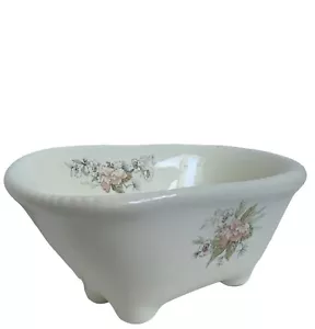 VB Athena CA VTG Ceramic Footed Bathtub Soap Dish/Trinket Japanese Peony Floral - Picture 1 of 12