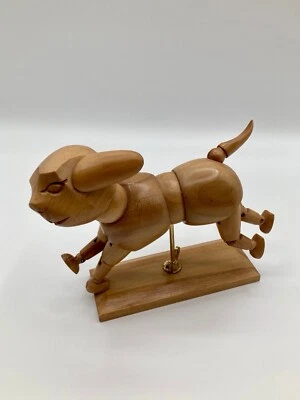 Wood Articulated Dog Puppy Artist Model Posable Figurine Decorative Object Cute - Image 1 of 4