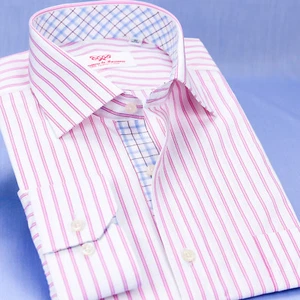 Camisa de vestir de negocios formal rosa de doble raya con tela de algodón lisa de calidad - Imagen 1 de 11