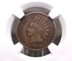 Penny centesimo testa di indiano 1908 "S" 1c NGC VF dettagli #042 molto fine ECC&C, Inc. - Foto 1 di 5
