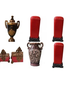 Lot 7- 12 In /18 In Cast Iron Base Wz Ceramic Red Purple Vase 18 Th Century Urn - Picture 1 of 7