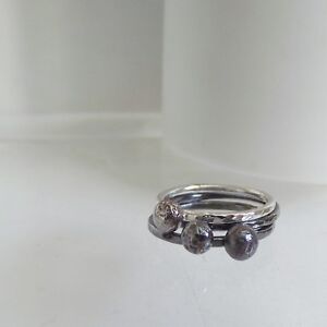 Silver Nugget Stacking Rings set of 3 Gorgeous Handmade Solid Sterling 925 Black