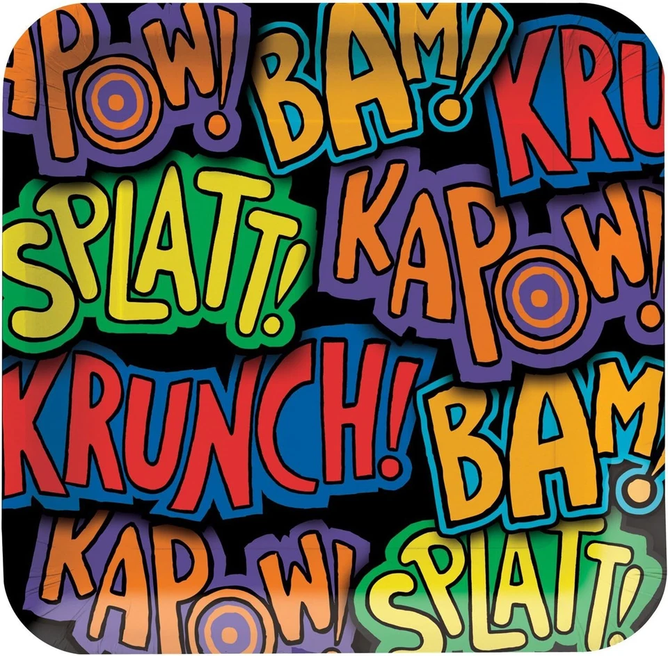 Divertido cómic de superhéroes en 3D Superhéroe fiesta de cumpleaños platos cuadrados de postre de 7" Foto 1 de 1