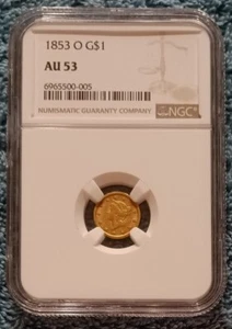 Dólar de oro tipo 1 1853-O, Casa de la Moneda de Nueva Orleans, NGC AU-53 - Imagen 1 de 4
