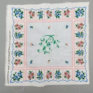 DAISY KINGDOM HANKIE SQUARE ALLOVER EMBROIDERED GREEN "P" UNFINISHED EDGES - Picture 1 of 7