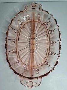 ANCHOR HOCKING DIVIDED SERVING DISH PINK DEPRESSION GLASS - Picture 1 of 4