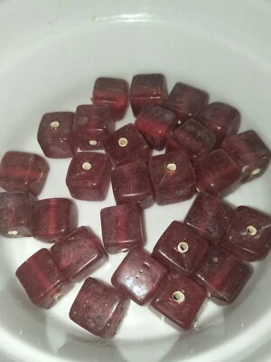 12 red cube square beads Indian lampwork glass 12mm (b3210) - Image 1 of 3