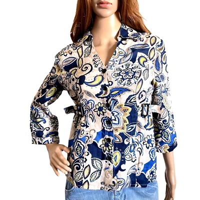 CAROLE LITTLE Vintage 100% Linen V-Neck Button Front Jacket Top Paisley Size S - Image 1 of 4
