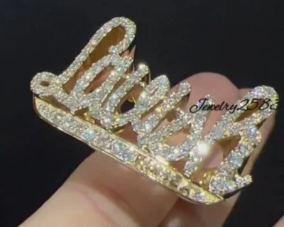 Men's 1.75Ct Tester Passing Moissanite Custom Fancy Name Letter Ring 925 Silver — 第 1/4 张图片