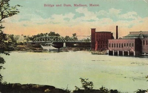 Postcard Madison, Maine: Bridge and Dam Circa 1908 - Picture 1 of 3