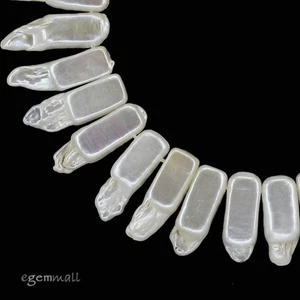 30PC White Freshwater Rectangle Biwa Pearl Beads ap. 7x17mm #66232 - Picture 1 of 2