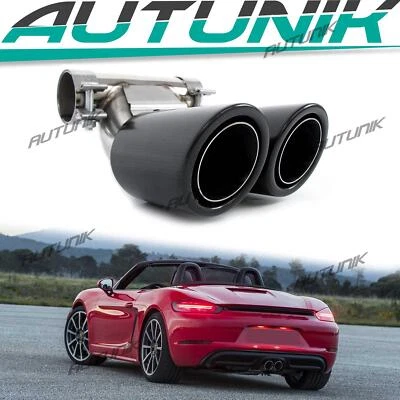 Matte Carbon Muffler Pipe Exhaust Tips For 2017+ Porsche 718 Boxster Cayman 982 - Image 1 of 4